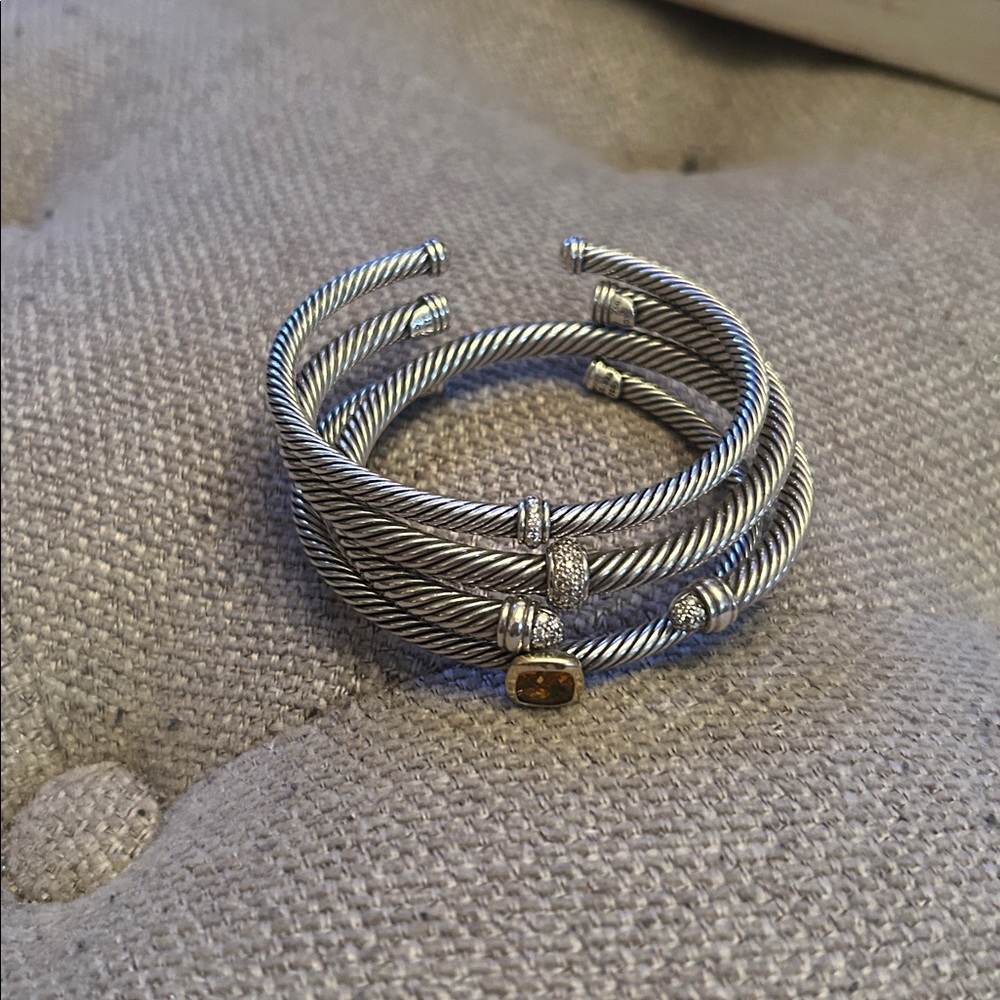 David Yurman bundle of 4 classic cuffs with pave diamonds & Citrine stone - Picture 7 of 17